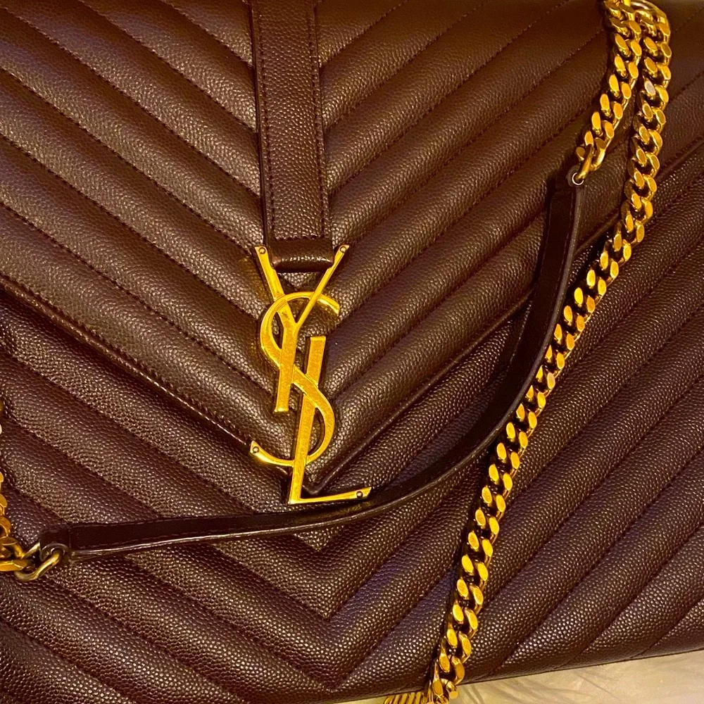 Yves Saint Laurent Wine Quilted Leather Shoulder Bag with Gold Chain - Picture 2 of 7